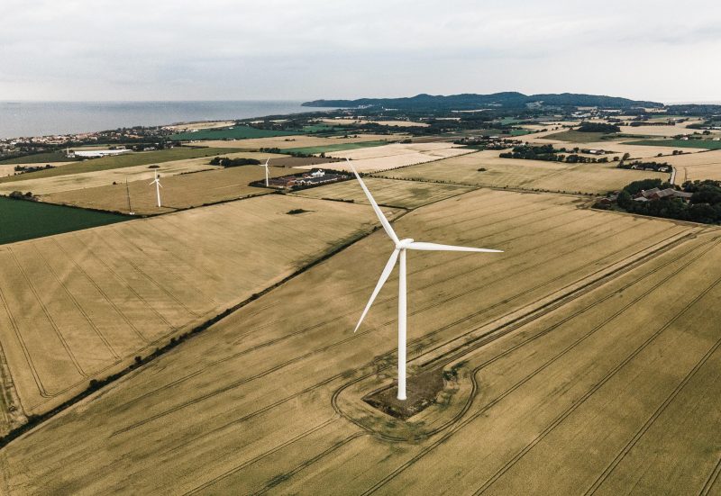 Wind turbines in fields in southern Sweden